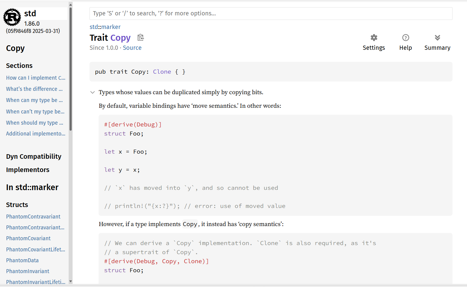 Rust API documentation